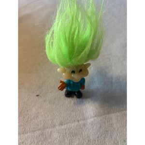 Vintage 1993 Burger King Troll Doll Lime Green Hair Blue Jacket Figure Toy